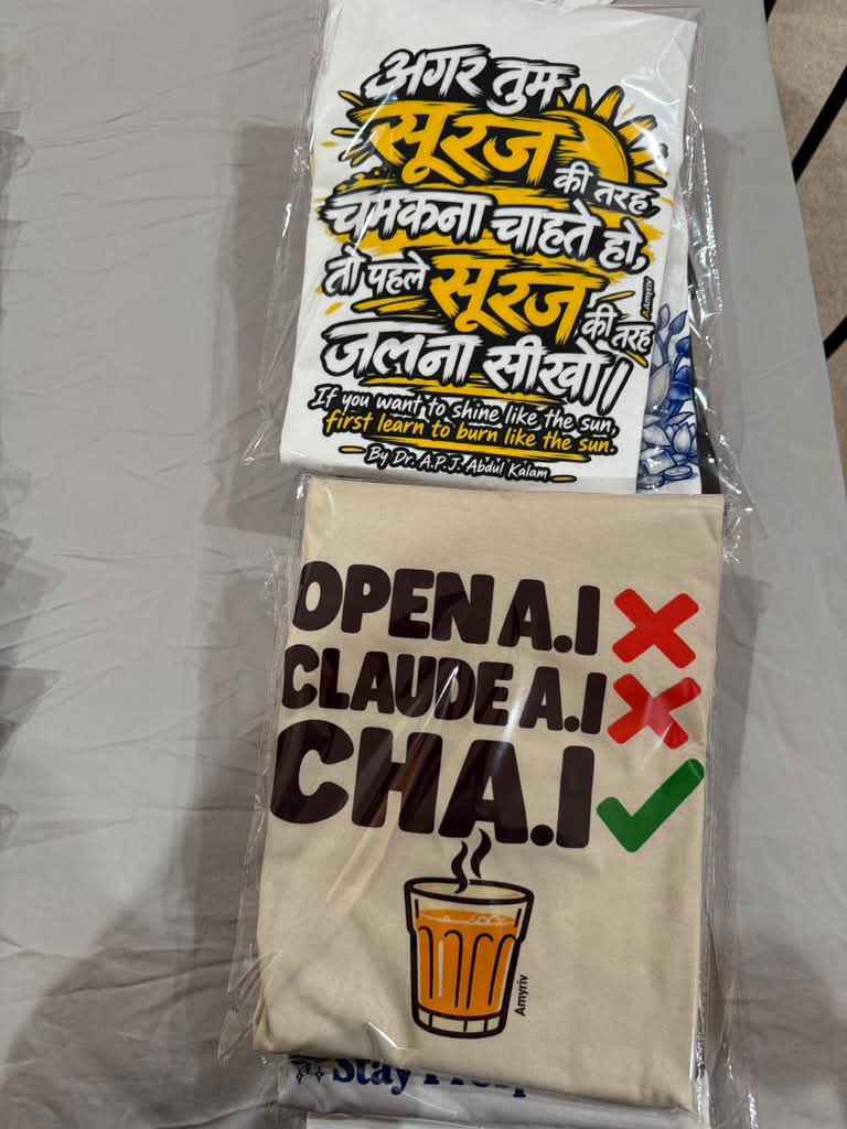 Custom T-shirt with a playful AI and chai quote design