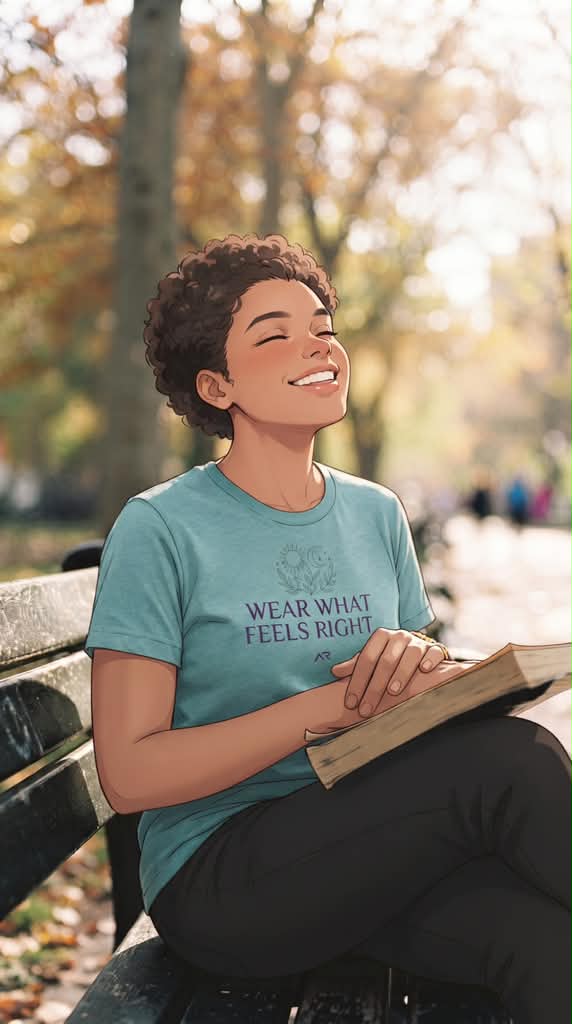 Lifestyle photo of a person wearing a custom teal graphic T-shirt