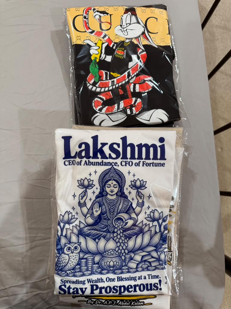 Custom T-shirt featuring a detailed prosperity and goddess illustration